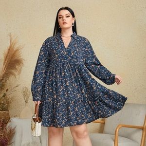 Plus Floral Ruffle Hem Smock Dress